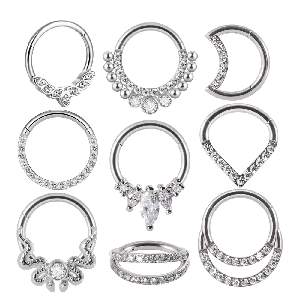 1piece Surgical Steel Micro Zircon Nose Hinged Ring Forward Septum Clicker Ear Cartilage Tragus Body Jewelry 16G