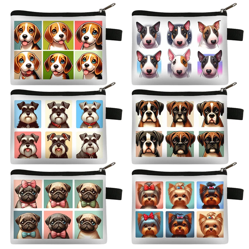 Cute Dogs Pattern Coin Purses Cartoon Maltese Husky Schnauzer Bulldog Collage Coin Money Bag Mini Wallet Credit Card Holder Gift