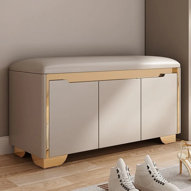 Italian Light Luxury Solid Wood Shoe Change Stool Household Door Soft Bag Seated Shoe Cabinet Storage Shoe Rack Door Bench Bench
