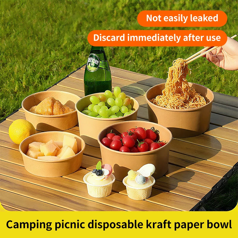 

50pcs/Set Kraft Paper Bowls Cups Fruit Salad Bowl Kraft Containers Salad Food Prep Kraft Box Food Storage Package Lunch Box