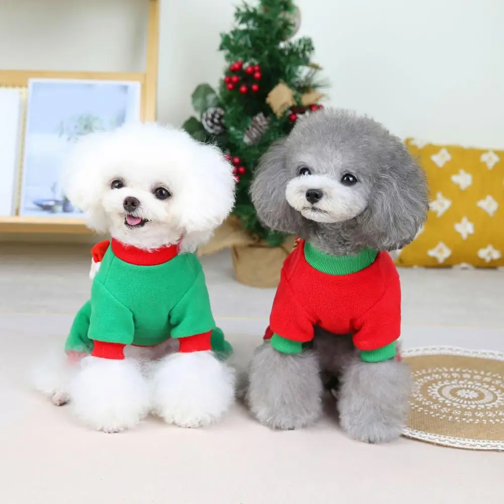 Dog Christmas Jumpsuit Round Neck Four Legs Puppy Romper Soft Thread Hemming Comfortable Thickened Pet Costume For Winter