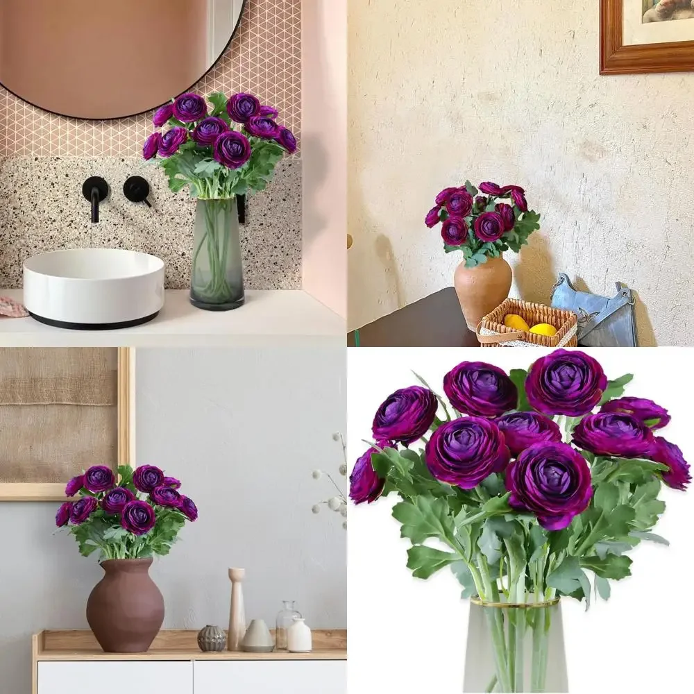 

Искусственные цветы ранункулюса с настоящим сенсорным стеблем, шелковые цветы ранункулюса (фиолетовый, 10 шт.)