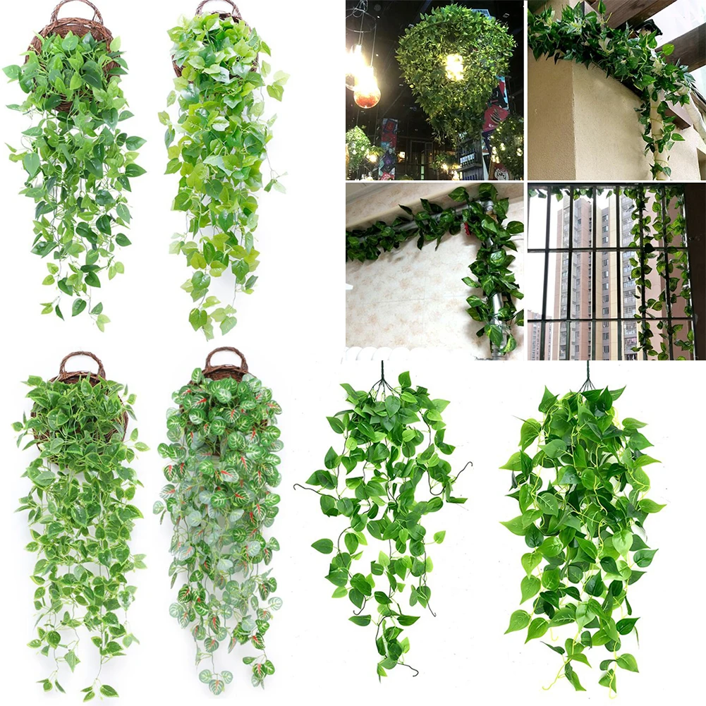 1 قطعة نبات اللبلاب الاصطناعي ورقة جارلاند دون سلة معلقة 105 سنتيمتر قماش حريري بلاستيكي لمهرجان الزفاف الديكور الحرس