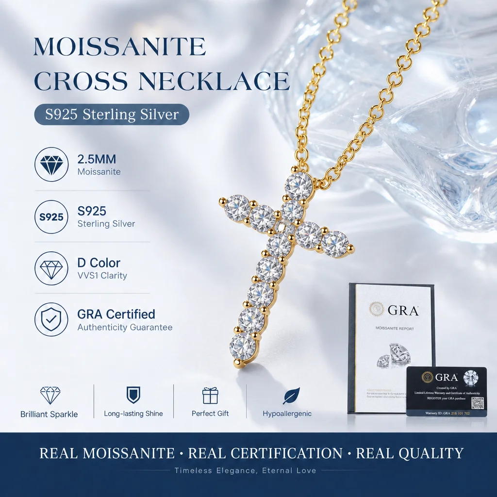 S925 Sterling Silber 2,5mm Moissanit Kreuzförmige Halskette mit GRA-Zertifikat für Damen und Herren Modeschmuck – Detail 4