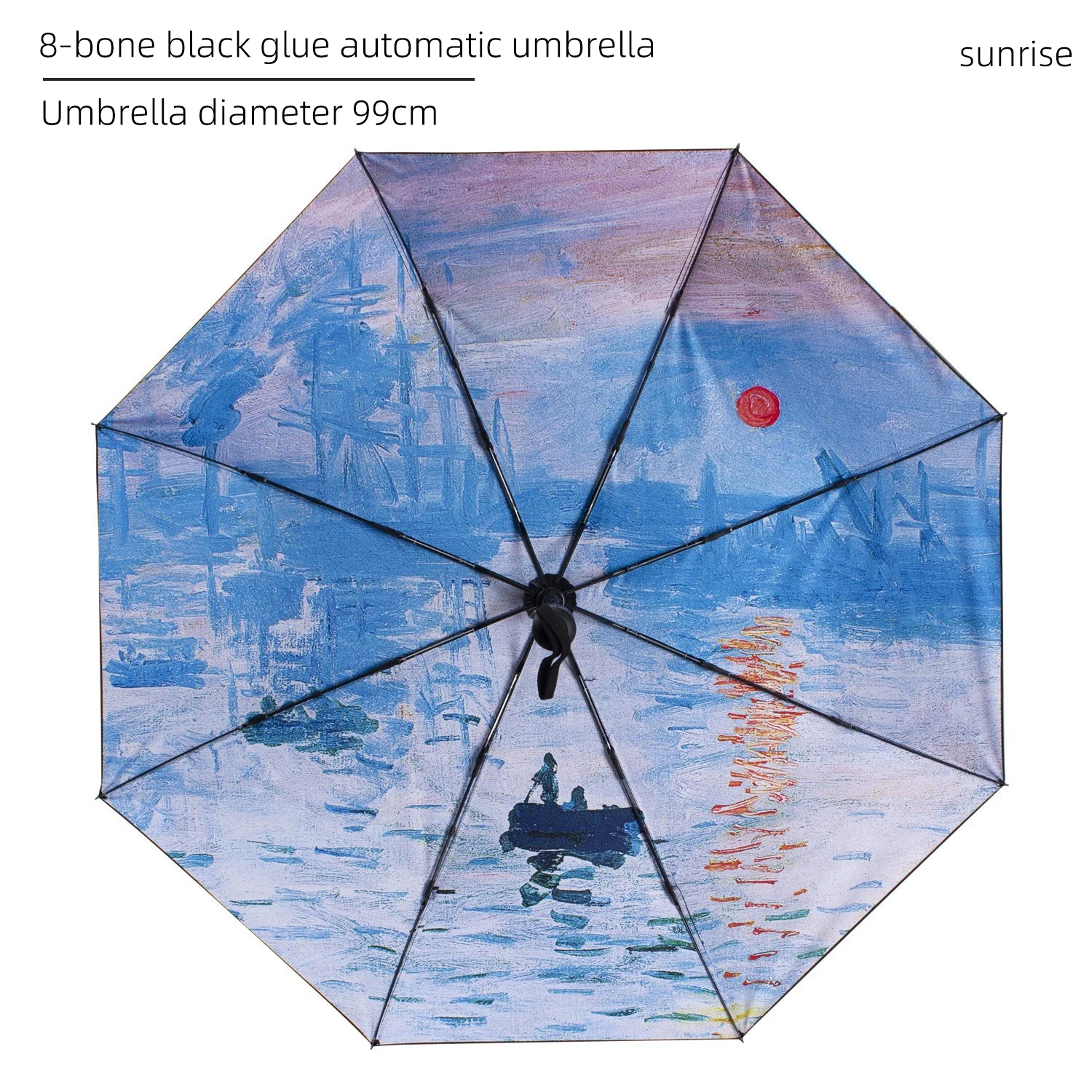 Automatic three fold umbrella, rain and wind resistant, travel sunshade, rain and shine dual purpose Monet