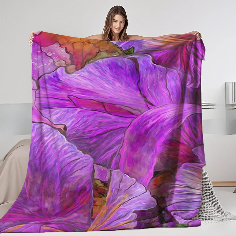 

All Season Vintage Flannel Blankets Wild Orchids Knit Throw Bedcover Odor-Resistant Blanket For Pets Students Camping Bathroom
