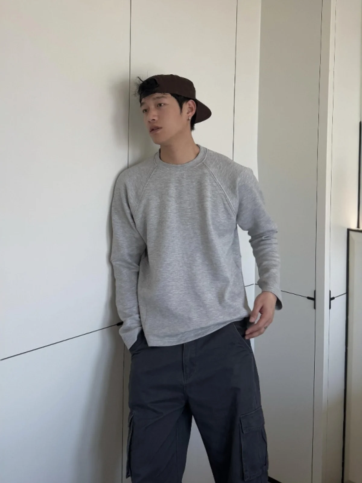 

Auticup American Retro Cleanfit oulder Structure round Ne Sweatirt Men's Loose Spring Outerwear Casual Long Sve T-irt