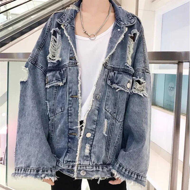 Broken Hole Jacket Men, Loose Fit For Students, Korean Version Of Harajuku, BF Style, Spring And Autumn Street Hip-Hop, Handsome