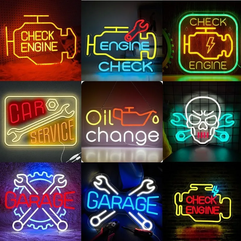 Check Engine Light Neon Signs for Wall Decor,LED Garage Neon Lights Sign for Dad Gifts,Man Cave Auto Repair Workshop Party Decor