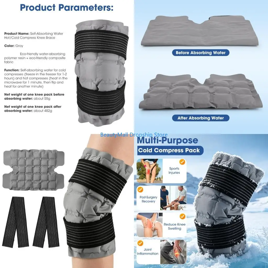 40JD Reversible Knee Ice Pack Wrap Hot/Cold Therapy Gel Compress Pad with Adjustable Elastic Support—Great for Reducing