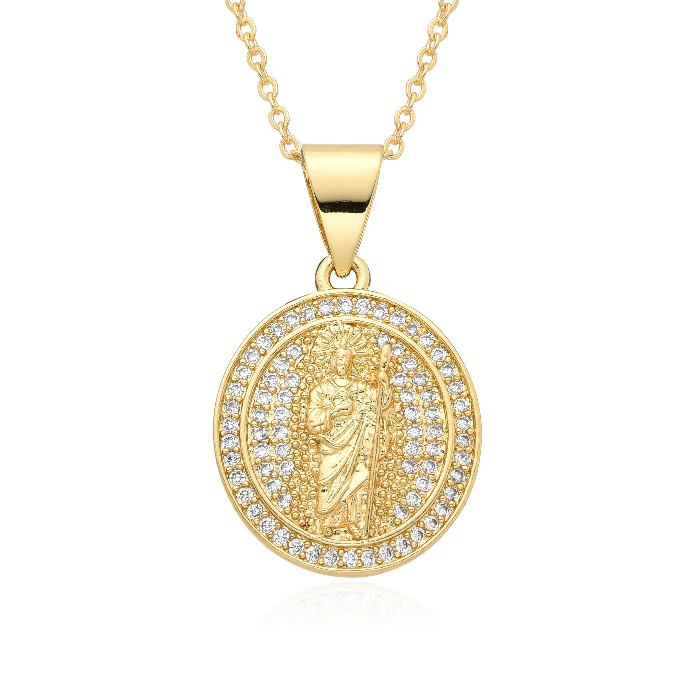 Gold Color Our Lady St. Jude Virgen del Valle Charms Cubic Zirconia Mary Necklace for Women Men Pendant DIY Jewelry Making Gift