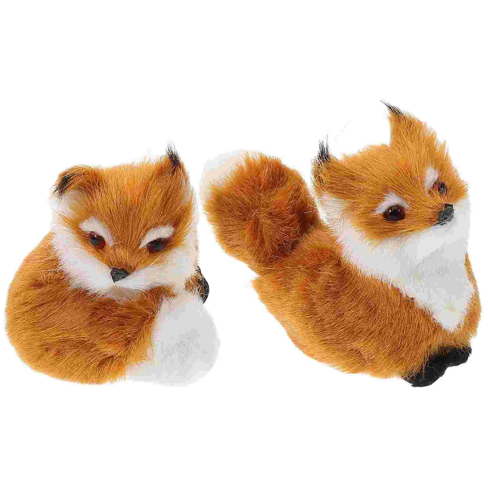 

2 Pcs Little Fox Ornament Simulation Plush Toys Stuffed Animal Animals Figurines