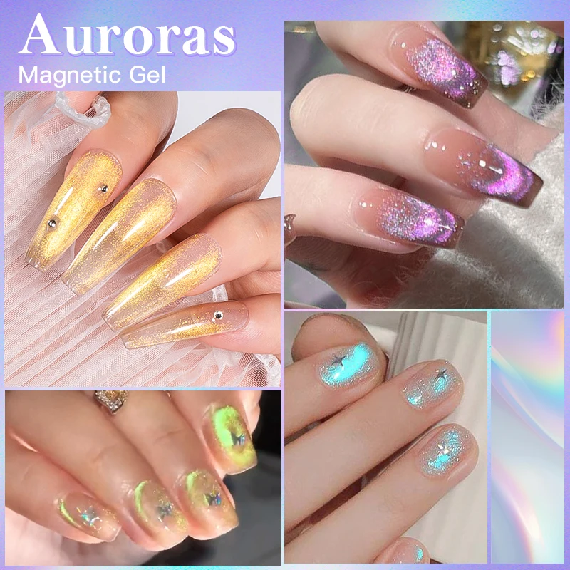 SPOTKAJ ACROSS 7ml Auroras Cat Magnetic Gel Nail Polish Zielony Glitter Półtrwały Lakier Nail Art Soak Off LED Klej Top Coat