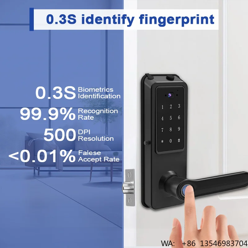 Modern Style High Quality Aluminum Lever Handle Lock 3D Smart Tuya Fingerprint Technology for Wood Door WiFi Camera Cloud Data