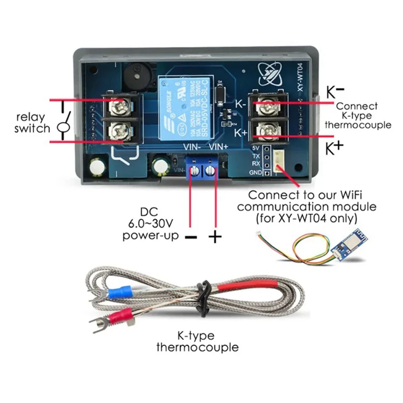 XY-WT04-W WIFI Remote Digital Temperature Controller K Thermocouple High Temperature Controller -99-999 Degrees-DT30