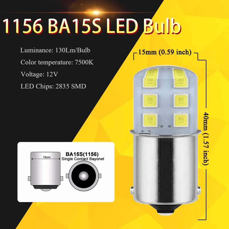 10 PCS BA15S 1156 P21/5W BAY15D 1157 LED Bulbs 12V 12SMD 7500K White Car Signal Light Tail Backup Reverse Parking Lamps Flash