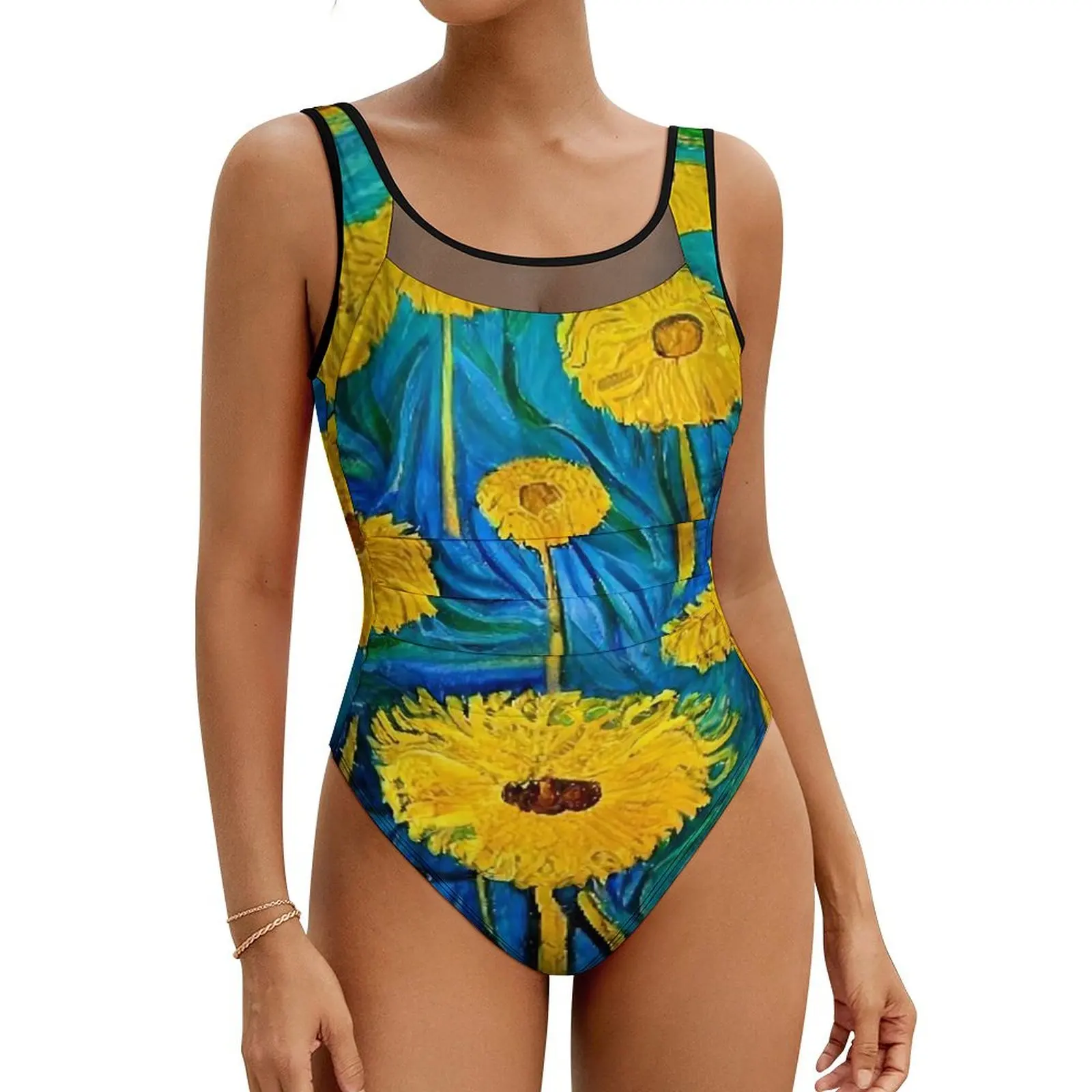 

Field of Dandelion Swimsuit Abstract Art One Piece Swimwear Push Up Vintage Bathing Suit Sexy Holiday Surf Custom Bodysuit