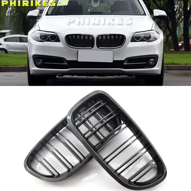 

Глянцевая черная передняя решетка с двойной планкой для почек для BMW 5 серии F10 F11 F18 2010-2017, двухлинейные гоночные грили
