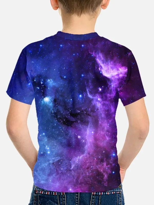 Tops Space Galaxy Purple Ang Blue T-Shirt For Boys Kids Clothes Children\'s Boy\'s Clothing Top Shirts Real Madrid Shirt 2024 Wear