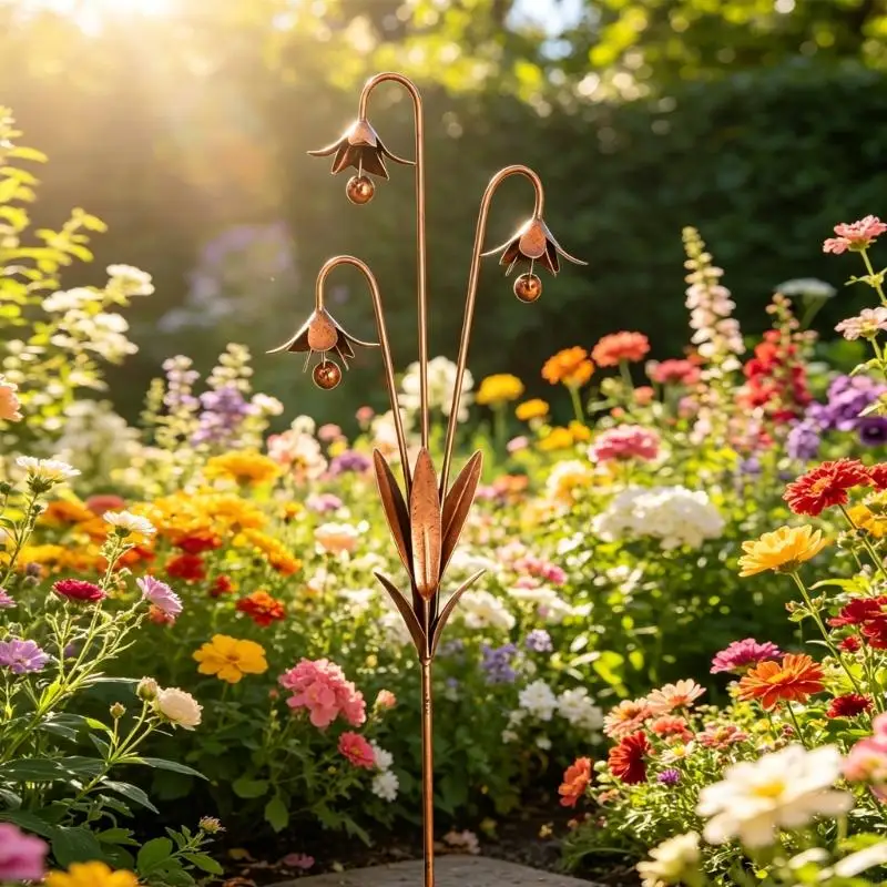Rostiger Metall-Gartenstecker, rostige Glockenblumen-Gartenkunst, Eisen-Blumendekoration für den Außenbereich, rostiges Geschenk – Detail 8
