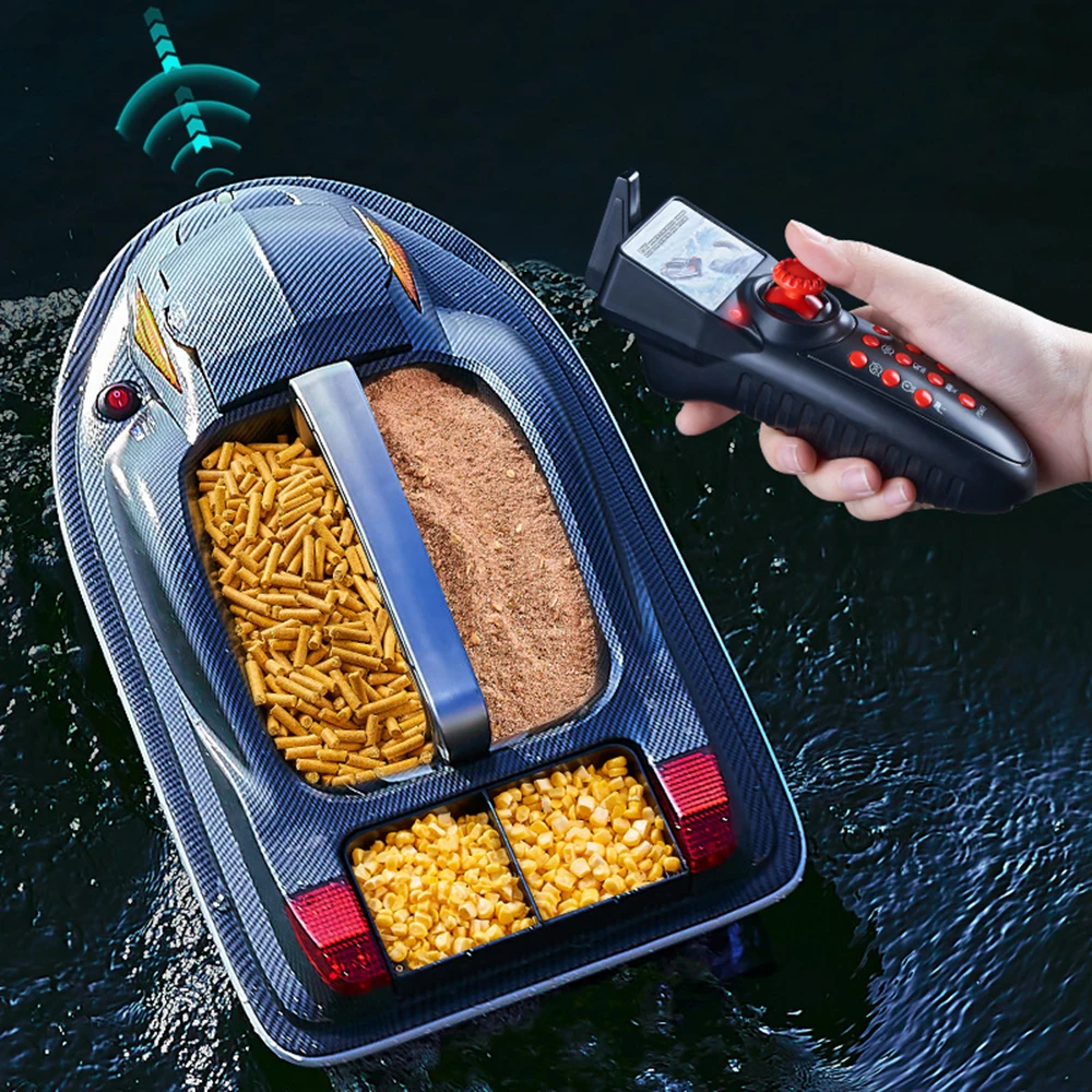 HJ817 Outdoor 3 Hopper High Speed RC Fishing Boat 500M 7KG Load Voice Broadcast Smart Route Correction Remote Control Bait Boat