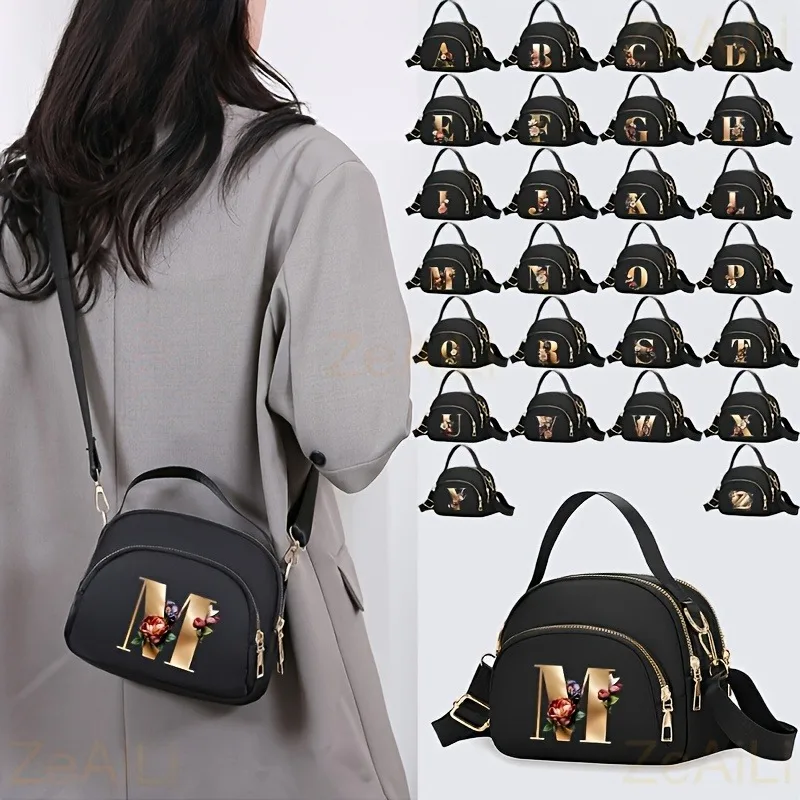 A Fashionable Women's Messenger Bag Featuring a Beautiful Floral Pattern with 26 Letters, Multiple Compartments, and a Large Cap