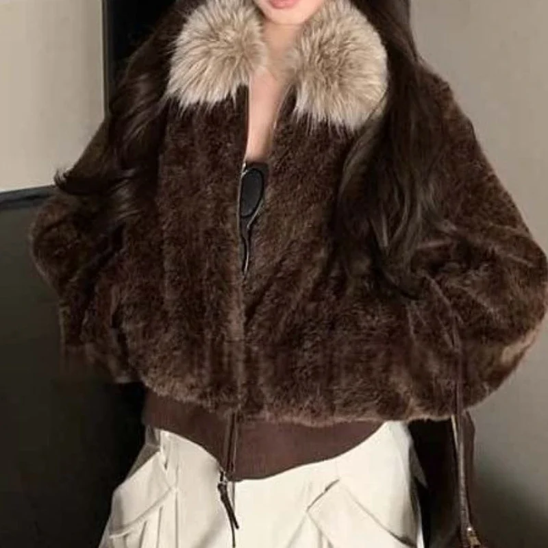 

Large fur collar lamb wool coat for women's winter new environmentally friendly wool thickened warm small cotton-padded coat