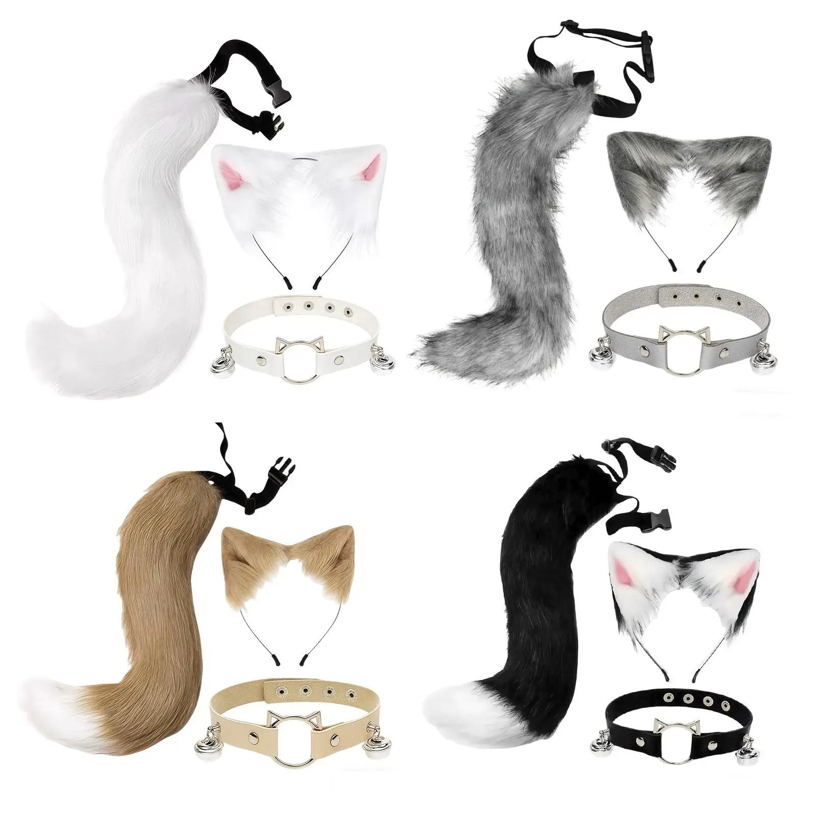 ชุดหูและหางแมวฟ็อกซ์พร้อมกระดิ่ง ที่คาดผมหูแมวสำหรับงานวันเกิด งานเลี้ยงสวมบทบาท และงานคาร์นิวัล