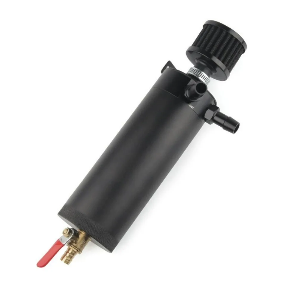 Universal 2-Port Baffled Oil Catch Can Extended Reservoir Tank with Breather Filter Drain Valve for Car Engine Oil Separator Kit