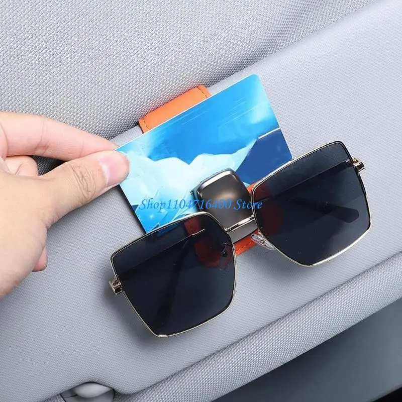 

y1gd Sunglasses Holders Mirror for Car Visor Leather Sunglasses Holder Ticket Clip