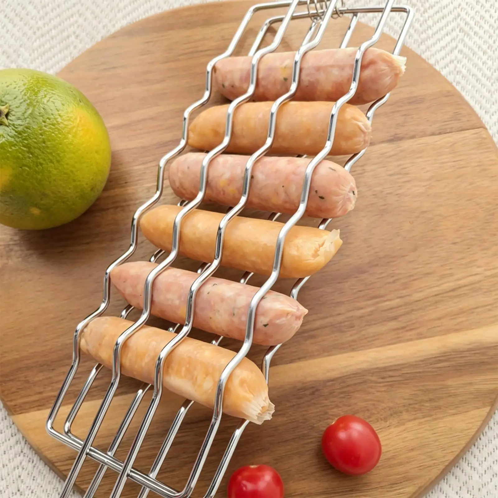 Panier de cuisson pour hot-dogs, grille de barbecue portable résistante à la chaleur avec poignée en bois, pour le camping en plein air et les barbecues domestiques