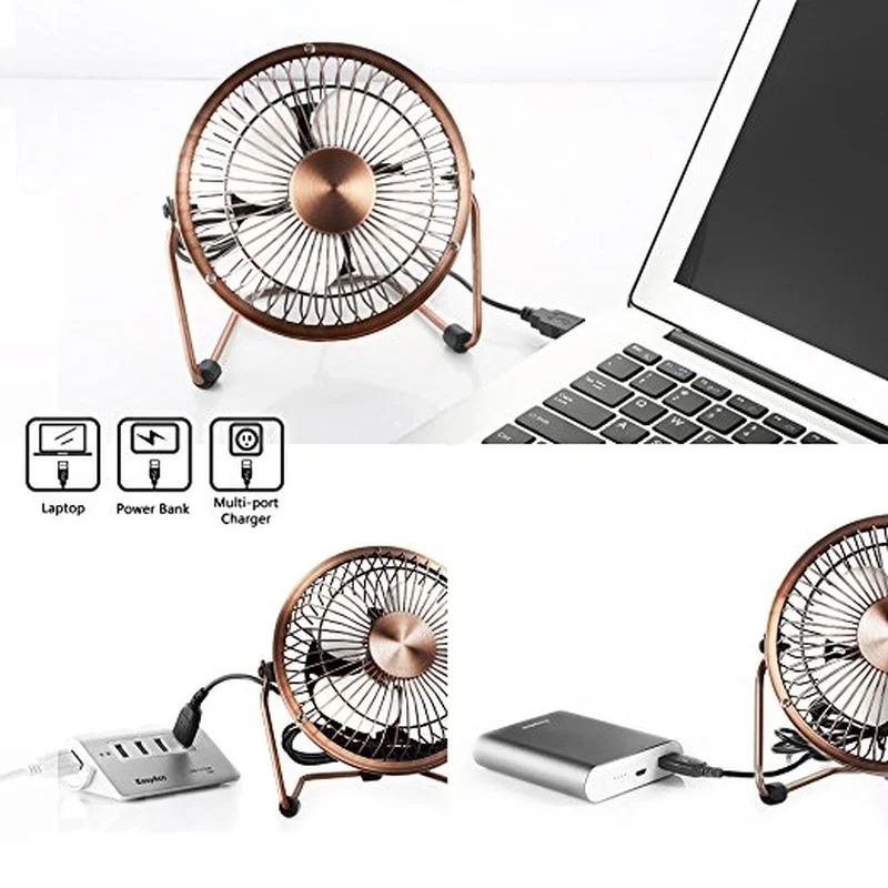 1Pc Antique USB Cable Mini Personal Fan Metal Design High Compatibility USB Fan Table Desktop Fan for Home Office