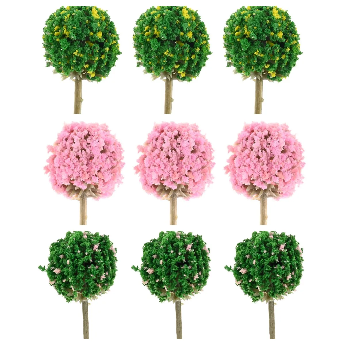 30pcs/lot Mini Flower Trees Model Plastic Pink Green Yellow Plants Blossom DIY Fairy Garden Forest Micro Railway Landscape Decor