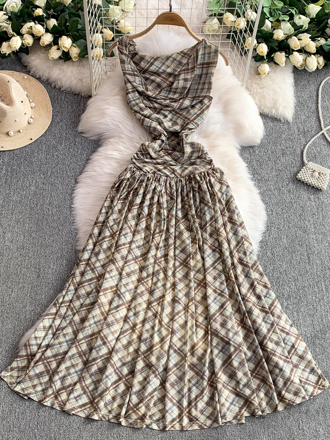 Robe d'été pour femmes, ligne a, taille haute, plissée, amincissante, jupe mi-longue, longueur au sol, Dr