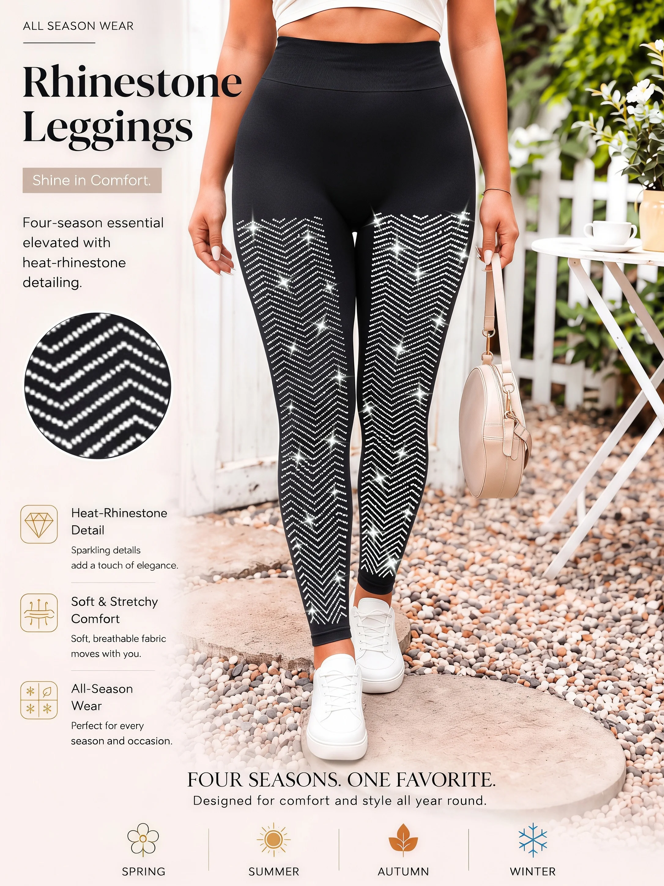 Women's Silver Chevron Rhinestone Knit Ankle Leggings Stylish High Stretch Trousers for Music Festivals Street Walks