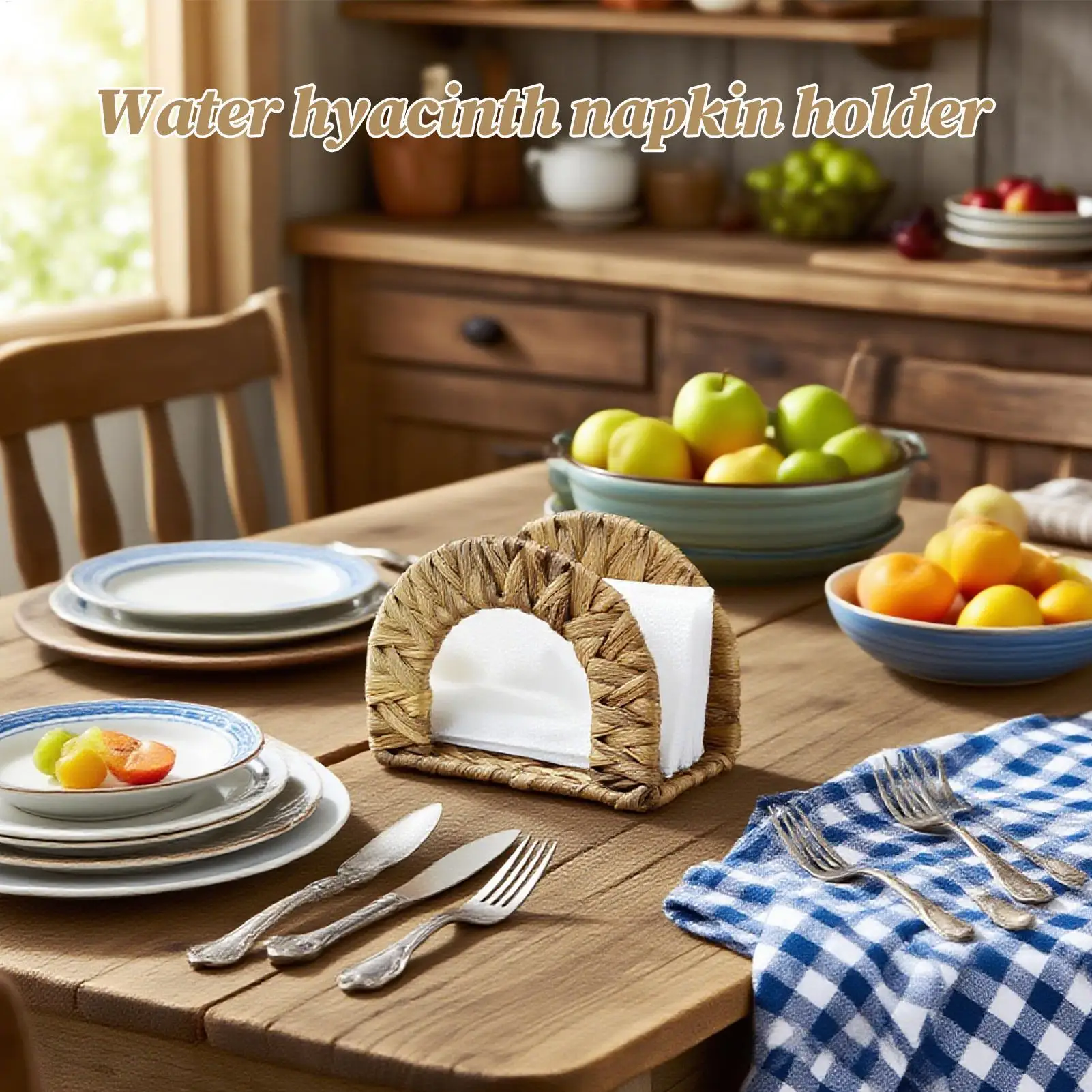 Servilletero de jacinto de agua, servilletero de cocina para mesa, organizador de almacenamiento decorativo de granja para restaurante y boda