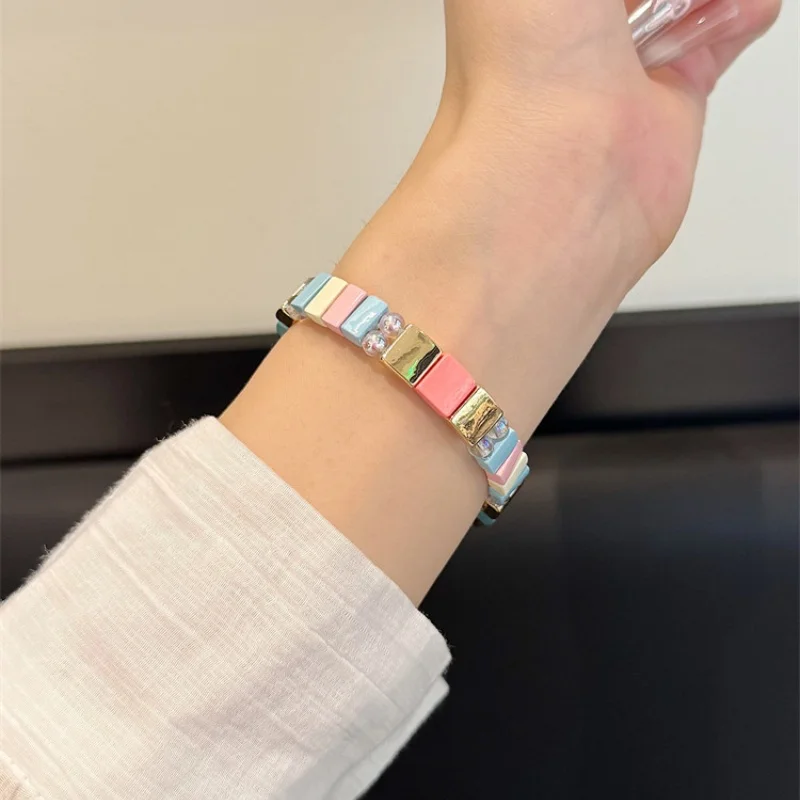 Colorful square pearls suitable for Huawei GT5/GT5 Pro/GT4/GT2/3/4 22mm/20mm/18mm fashionable watch straps