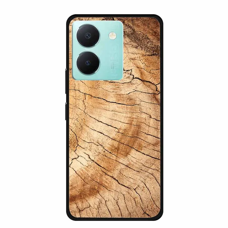 Soft Fashion Cover for Vivo Y27s 4G Case Silicone Wooden Pattern TPU Back Cases for VivoY27S 4G Cover Protector Cool Phone Shell