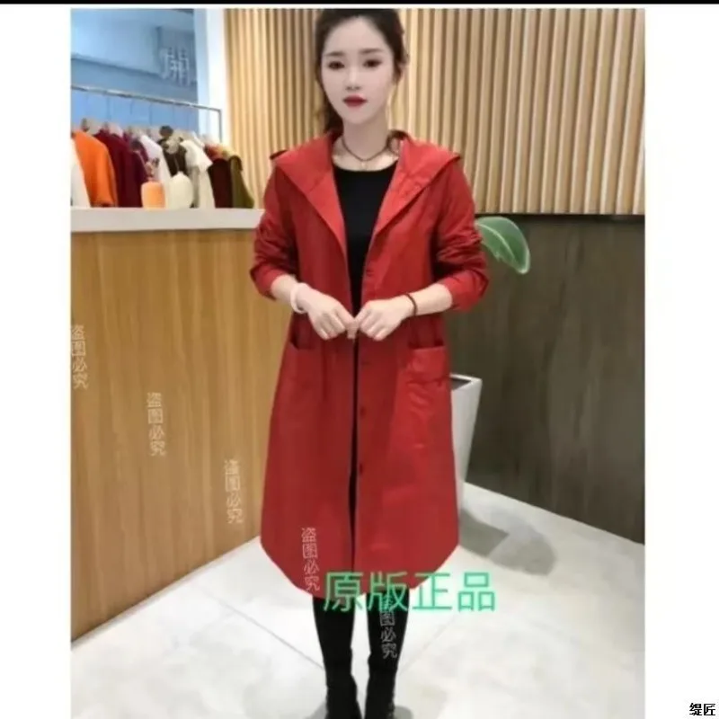 

Осень-зима 2022, новый тонкий модный плащ с карманом и капюшоном в Корейском стиле, свободное однотонное пальто средней длины в иностранном стиле