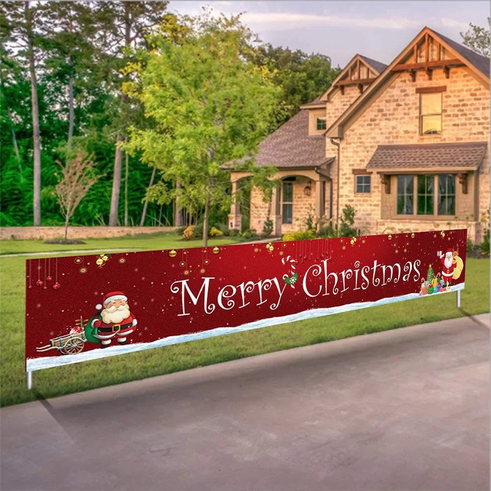 Merry Christmas Banner 300cm/9.8ft Long Navidad Porch Sign Hanging Decorative Flag for Xmas Party Decor рождественский баннер