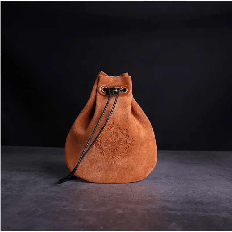 Genuine Leather Jewelry Organizer Suede Leathe Coin Purse Money Pocket Cowhide LeatherDrawstring Storage Bag