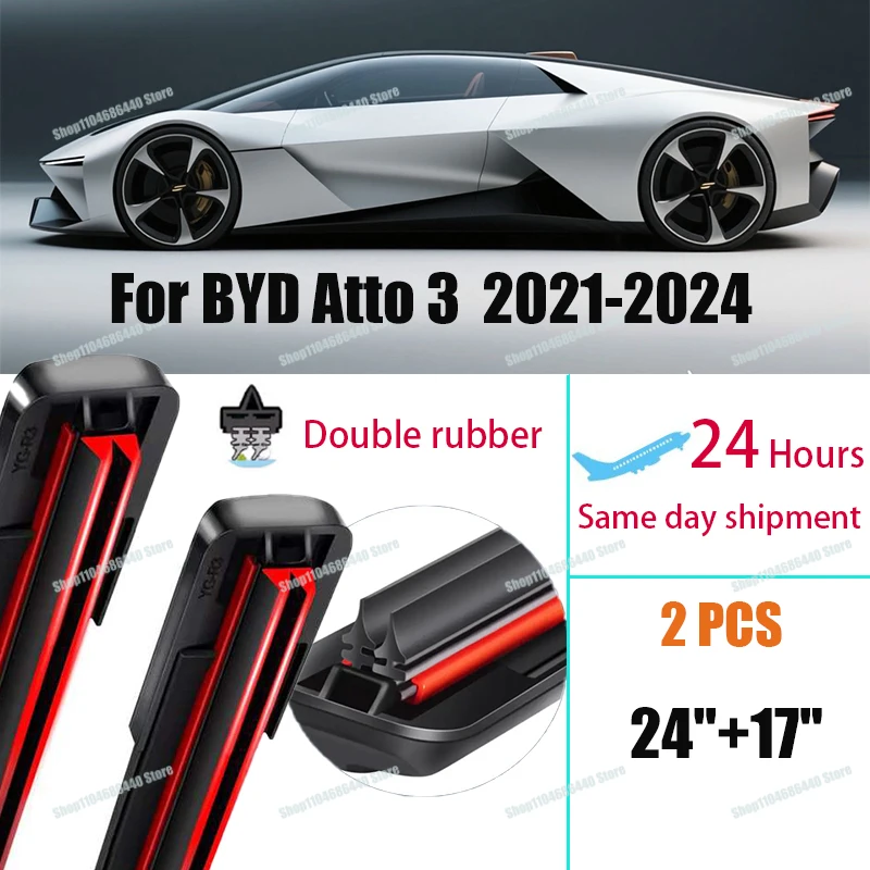 

Double rubber Front Wiper Blades For BYD Atto 3 Atto3 Yuan Plus EV 2021-2024 Accessories Windshield Windscreen Window Brushes