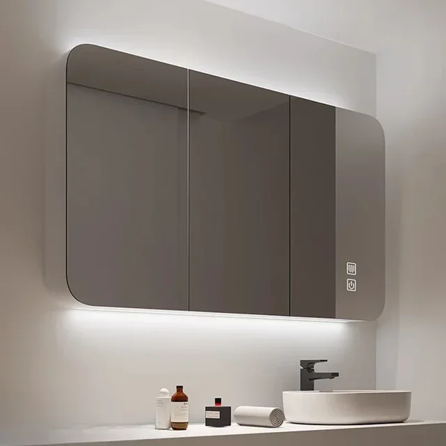 Modern Smart Bathroom Mirror Cabinet Wall-mounted Defogging Mirror Cabinet with Light Stylish and Simple Home Furniture FYBC 1
