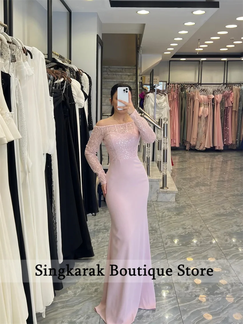 Aangepaste Sparkle prachtige lovertjes kant kralen roze prom feestjurk op maat gemaakte gelegenheid avondjurk lange jurken