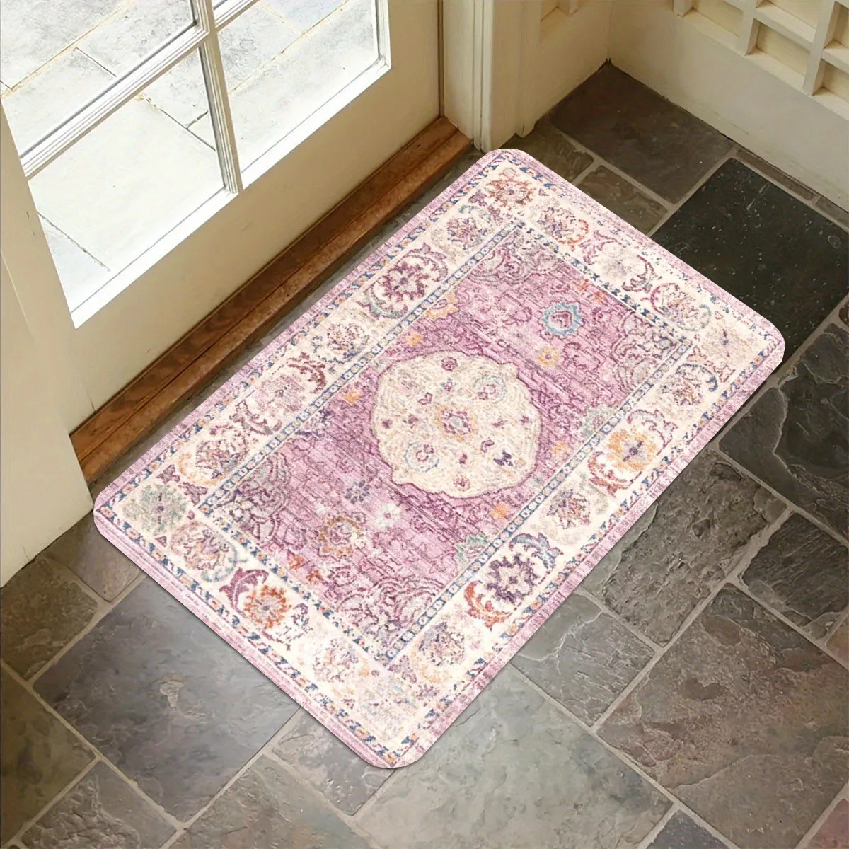 

Pink Persian Texture Pattern Kitchen Carpet Bathroom Mats Anti-silp Flannel Doormats for Home Decorations Accessories Floor Pads