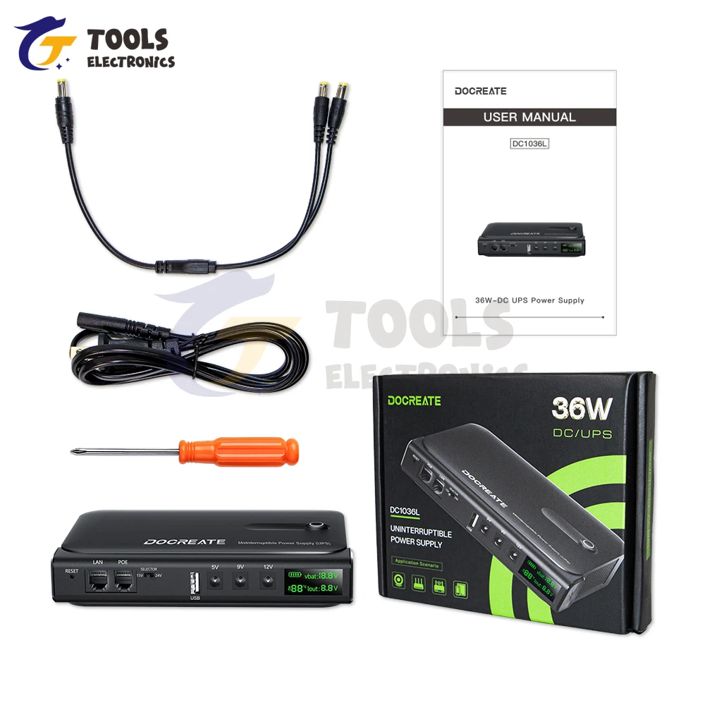 

DC1036L 36W Digital UPS Uninterruptible Power Supply Box 5V/9V/12V/15V/24V Multi-Output for Router Home Devices-without Battery