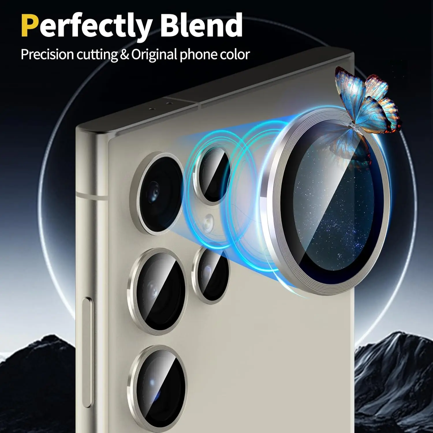 Camera Lens Protector for Samsung Galaxy S24 Ultra Individual Metal Ring Tempered Glass Camera Screen Protector for S24 Ultra