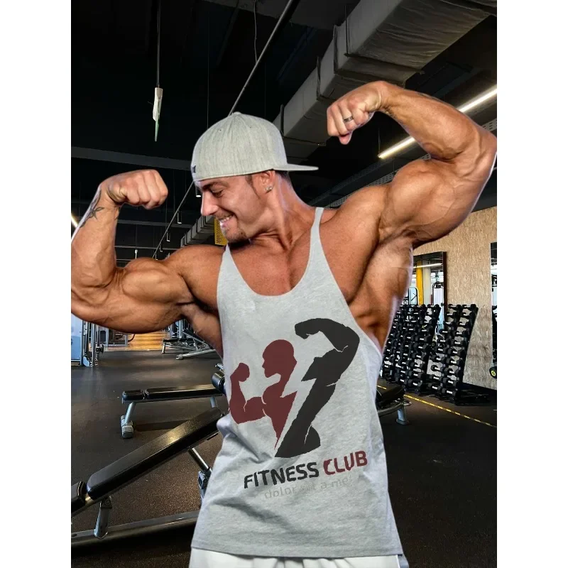 

2025 New Tank Top for Sports Exercise Leisure FITNESS CLUB Printed Quick Drying Breathable Split Muscle Trendy Fitness Tank Top