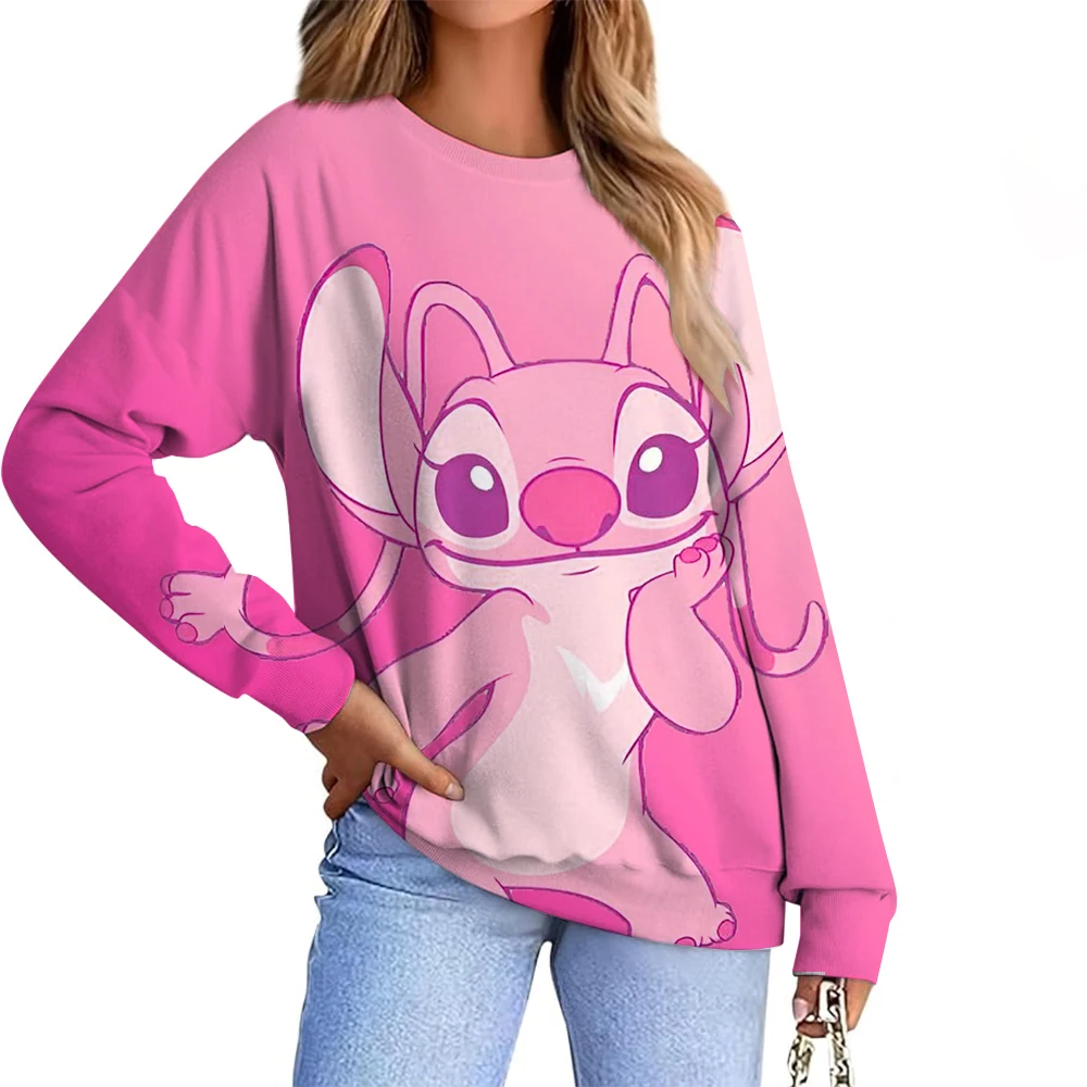 Solto disney stitch impressão casual moletom feminino tie dye manga longa outono inverno novo estilo confortável em torno do pescoço topo