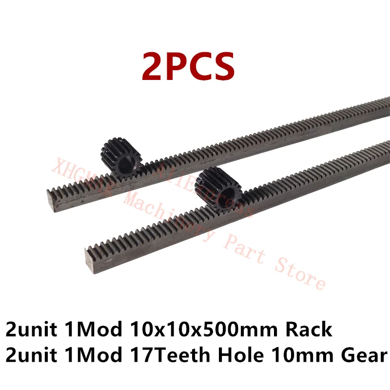 Full Tooth Upgrade 1mod Gear Rack 10*10*500mm + 1mod 17teeth Pinion 45 Steel Gear Metal Gear Rack And Pinion